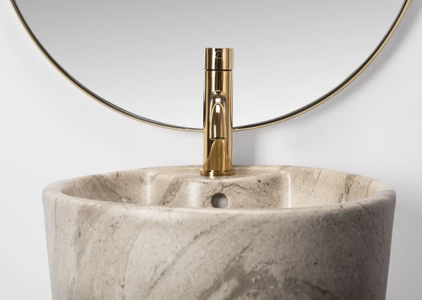 Chiuveta independenta REA ERA BLANK NATURAL, Dimensiuni 40x 40x 84 cm, Forma rotunda, Cu gaura baterie, Crem - Img 3