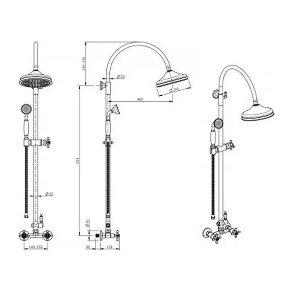 Coloana de dus cu baterie dubla comanda bronz periat FDesign Lacrima - Img 4