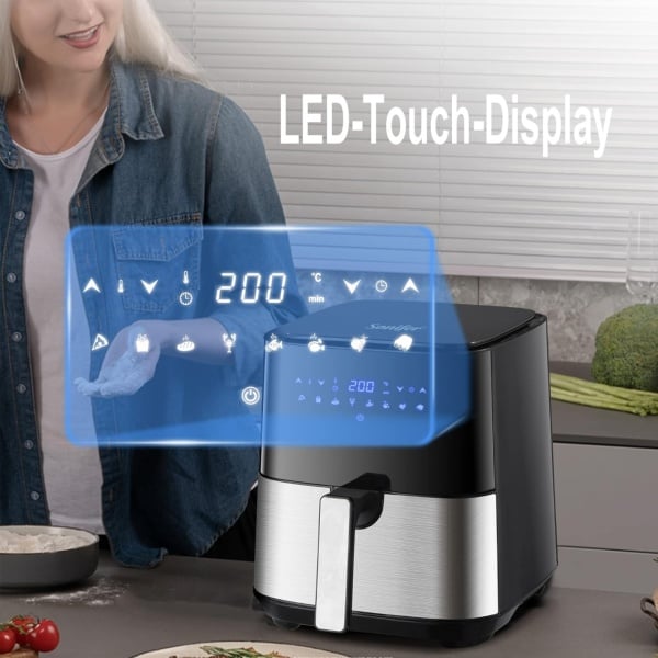 Friteuza cu Aer Cald, Fara Ulei, SeveShop® Air Fryer, Capacitate 5.5L, Ecran Tactil Digital, 8 Programe Presetate, Timer 60 Minute, Functie de Mentinere a Temperaturii, Oprire Automata, Putere 1400W, Negru - Img 5