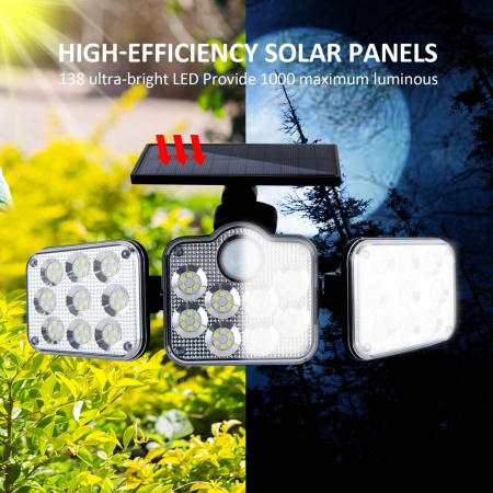 Lampa Solara de Exterior SeveShop 600lm, 3 Moduri de Iluminare, Senzor de Miscare, IP65, Rezistenta la Apa, Acumulator Li-Polymer 2400mAh, Iluminare pentru Curte, Gradina si Terasa, Autonomie 10h, Design Compact, Alb - Img 2