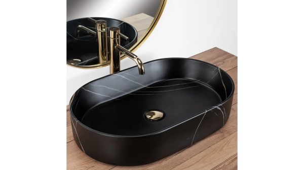 Lavoar ceramic pentru blat REA NADIA STONE BLACK MAT - Img 4