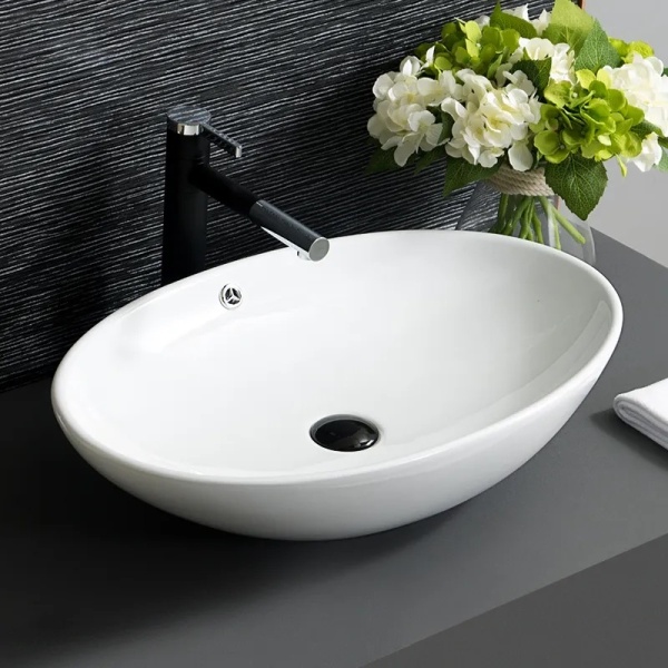 Lavoar De Blat REA OLGA, Dimensiuni 63 x 41.5 x 15 Cm, Montaj Pe Blat, Forma Ovala, Ceramica Sanitara, Alb - Img 6