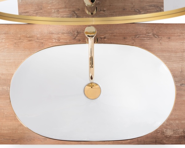 Lavoar de blat REA ROYAL GOLD EDGE, 62.5x 36x 15 cm, Montaj Pe Blat, Design Deosebit, Forma Rotunda, Ceramica Sanitara, Alb - Img 6