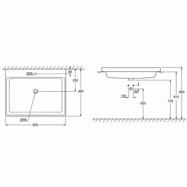Lavoar incastrat Grohe Cube Ceramic cu PureGuard 60.5x49 cm - Img 4