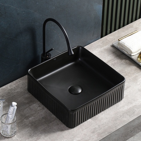 Lavoar pe blat, Aura, Material Ceramica, Negru Mat, 37.5x37.5x13 cm - Img 2