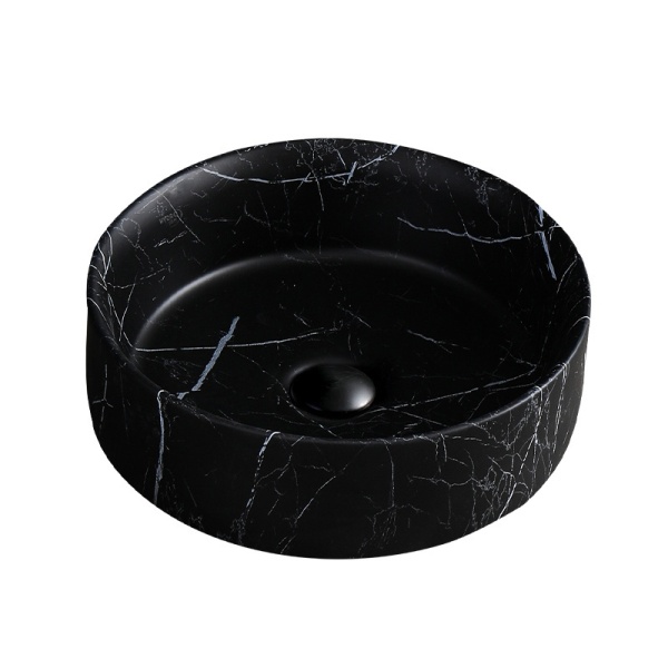 Lavoar pe blat, Lava, marmura ceramica negru cu model alb, Rotund 36cm - Img 5