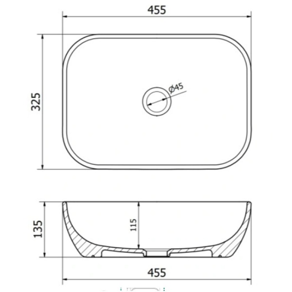 Lavoar pe Blat, Milo, Marmura Ceramica Negru Mat cu Model Alb , Dreptunghiular 45,5 x 32,5 x 13,5 cm - Img 2