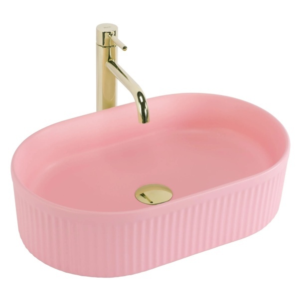 Lavoar pe blat oval cu finisaj mat Vanda Bubble Gum Matt roz - Img 5
