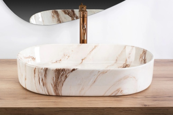 Lavoar pentru blat Rea Nadia 60cm, Design Modern, Culoare Marrone/Imitatie piatra - Img 2