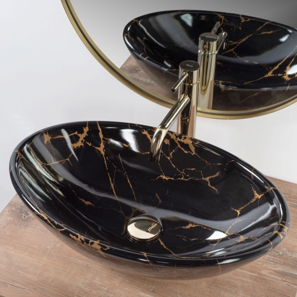 Lavoar pentru blat REA Pamela Black Marble Shiny - Img 3