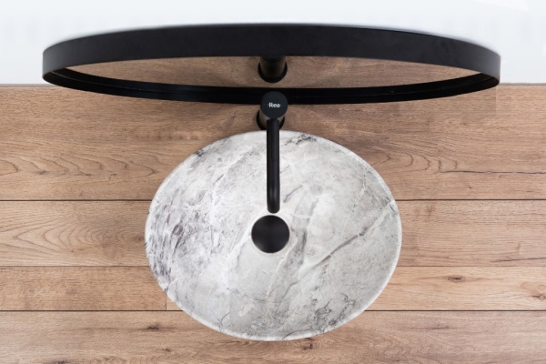 Lavoar REA Sofia Lavabo Stone, 41x34.5x15 cm, montaj pe blat, design deosebit, ceramica sanitara, Gri - Img 4