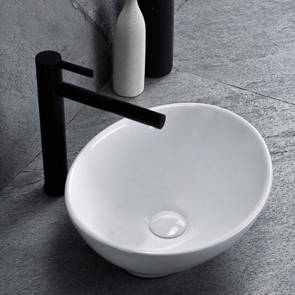 Lavoar REA Sofia Mini White, 34x27x13 cm, montaj pe blat, design deosebit, ceramica sanitara, Alb - Img 5