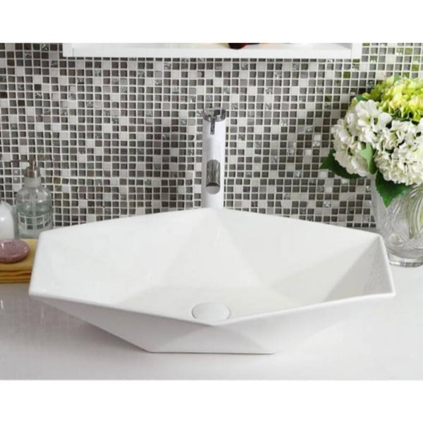 Lavoar REA VEGAS WHITE, Dimensiuni 57 x 37 X 14 cm, Montaj Pe Blat, Design Deosebit, Ceramica Sanitara, Alba - Img 7