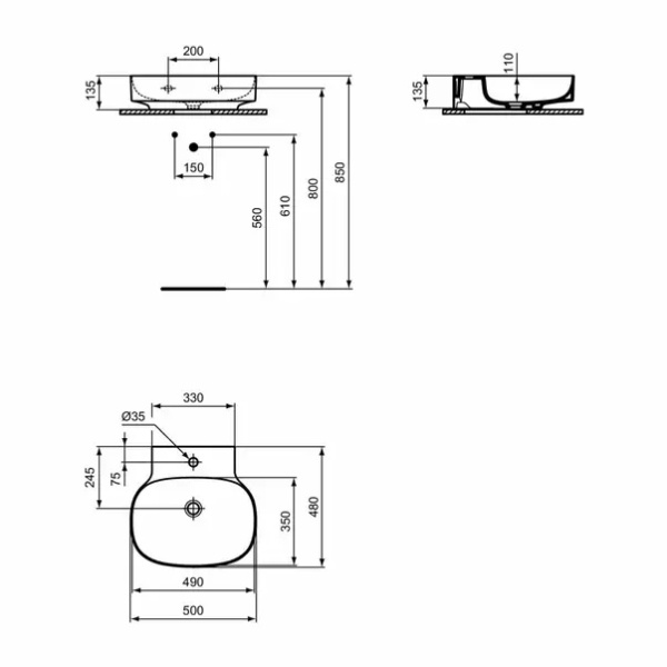 Lavoar suspendat Ideal Standard Atelier Linda-X alb lucios 50 cm cu orificiu baterie - Img 12