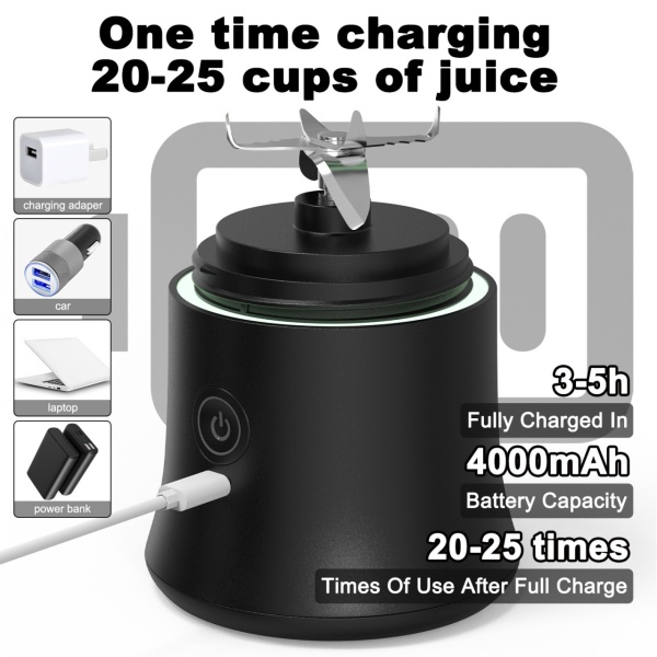 Mini Blender Portabil Seve Shop 6 in 1, Baterie 4000 mAh, Incarcare USB-C, Negru, 400ml - Img 4