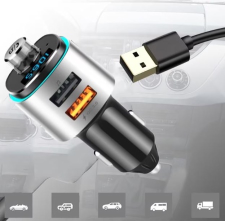 Modulator FM, Bluetooth CHT USB incarcare rapida 3.0, Port muzica USB, Slot Card microSD, Port incarcare telefon, Handsfree Car Kit Transmitator FM - Img 4