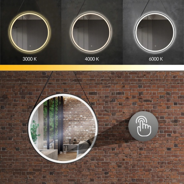 Oglinda rotunda LED suspendata pe curea 80 cm - Img 11