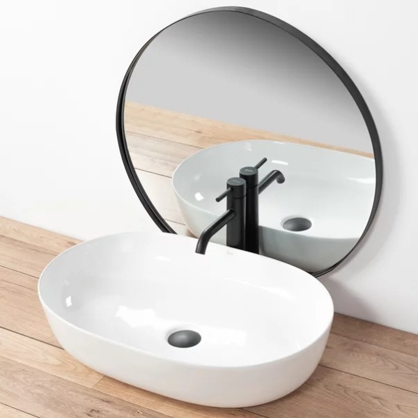 Pachet lavoar pe blat Rea Cleo alb 61 cm, baterie lavoar Ideal Standard Ceraline negru si ventil lavoar Click-Clack negru - Img 7