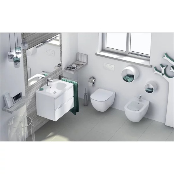 Pachet rama instalare Geberit Kombifix, bideu suspendat Ideal Standard Tesi alb si baterie bideu Rea Tess negru - Img 4