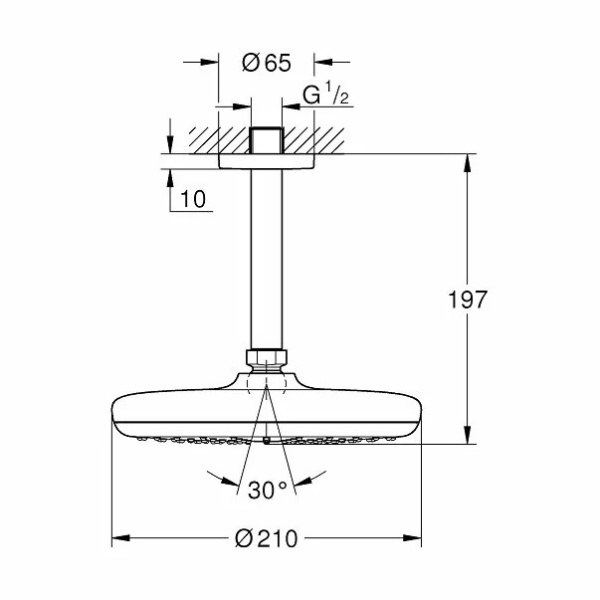 Palarie de dus rotunda Grohe Tempesta 210 mm cu brat crom lucios - Img 2