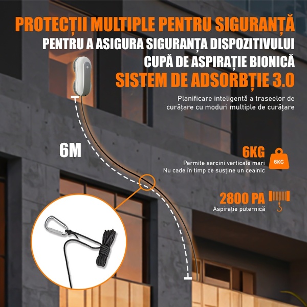 Robot Curatare Geamuri, SeveShop®, Robot Spalat Geamuri Cu Pulverizare Apa Bidirectionala, Stergator Electric Ultra-Subtire Pentru Sticla, Aspirator Geamuri Cu Control APP Si Telecomanda, Tehnologie iAdapt, Protectie Cvadrupla, Alb - Img 6