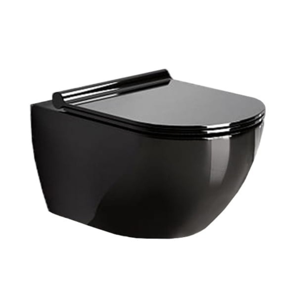 Set Bideu si Vas WC PRO GEBERIT, montaj suspendat, ceramica sanitara,Vas WC VERA VITO BLACK RIMLESS +Bideu +Capac Soft-Close SLIM PREMIUM+Cadru +Clapeta - Img 2