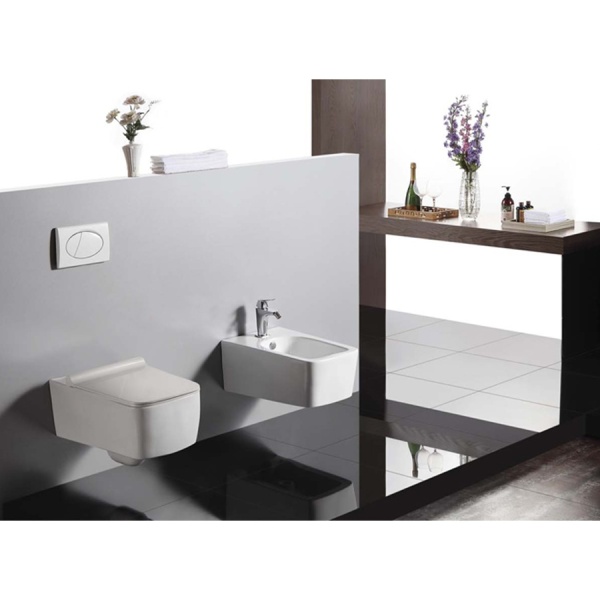 Set Bideu Si Vas WC PRO MOUSE CUBIC RIMLESS, Montaj Suspendat, Ceramica Sanitara, Capac Soft-Close Inclus, Alb - Img 3