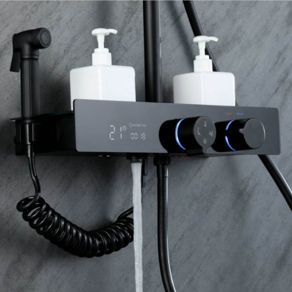 Set de dus F10B Model Modern cu Efect De Ploaie si Afisaj LCD, Culoare Negru - Img 5