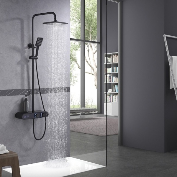 Set de dus PRO cu termostat incorporat , Dus cu efect de ploaie, Culoare Negru - Img 2