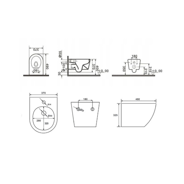 Set Vas Wc+Bideu PRO VITO RIMLESS, Montaj Suspendat, Ceramica Sanitara, Capac Slim Premium Soft-Close Inclus, Alb - Img 2
