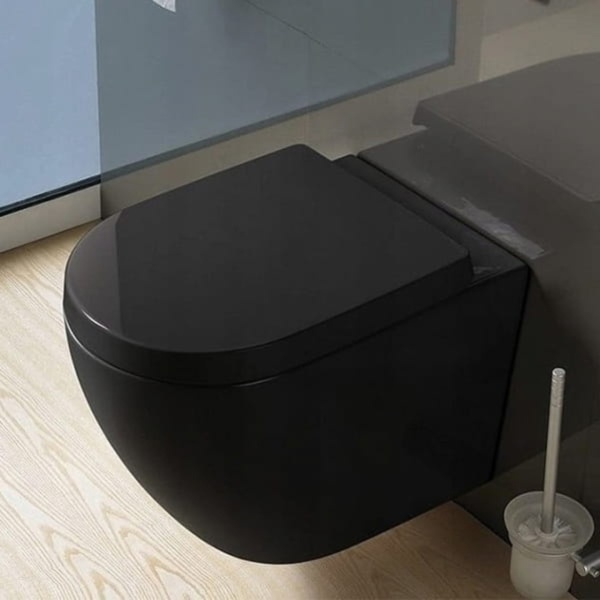 Set Vas WC PRO GROHE, Montaj Suspendat, Ceramica Sanitara, Vas WC VERA BLACK RIMLESS + Capac Soft-Close STANDARD Inclus + Cadru + Clapeta - Img 3