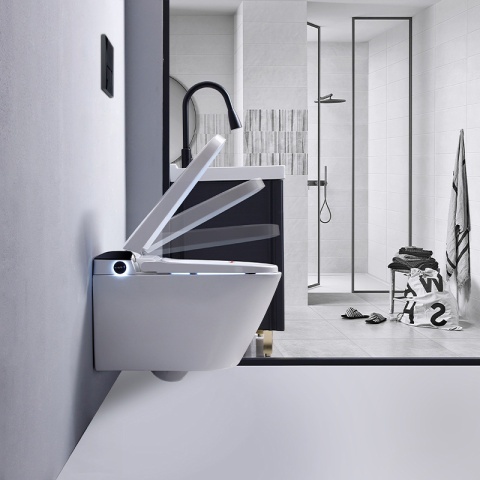 Set vas WC Smart ,cu functie bideu, Buton Negru, cadru inclus - Img 3