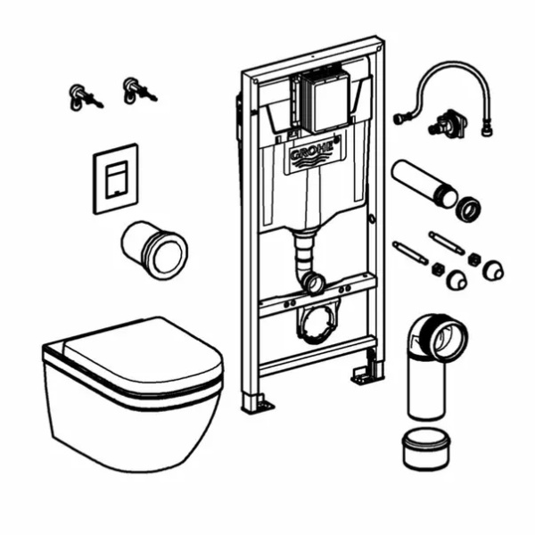 Set vas WC suspendat cu capac Grohe Euro Ceramic rezervor incastrat Solido 5 in 1 cu clapeta neagra Skate Cosmopolitan - Img 2