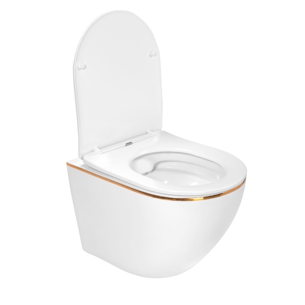 Set WC PRO GROHE, Vas WC CARLO Gold Edge Rimless + Capac Soft-Close STANDARD Inclus + Cadru + Clapeta la Alegere, Montaj Suspendat, Ceramica Sanitara - Img 3
