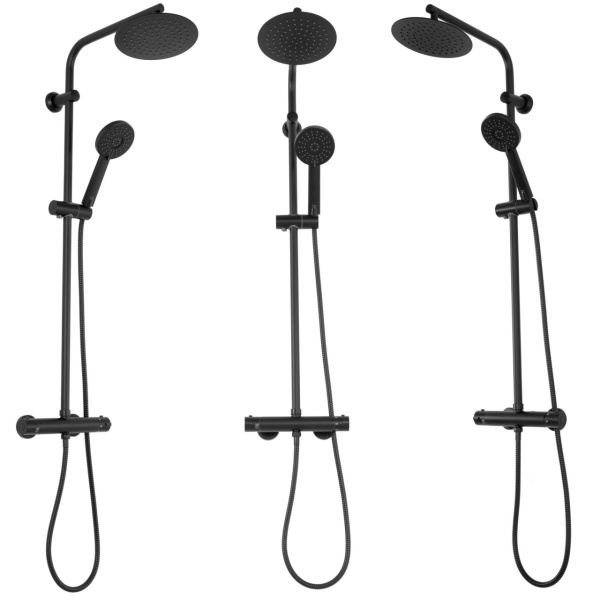 Sistem Complet De Dus Cu Termostat REA BLISS BLACK, Montaj Pe Perete, Para Rotunda Tip Ploaie 20 xX 20 Cm, 2 Functii , Finisaj Negru Mat - Img 10