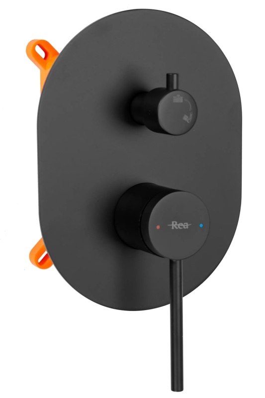 Sistem Complet De Dus REA OVAL BLACK + BOX, Montaj In Perete, Para Dreptunghiulara Tip Ploaie 20x30 Cm, 2 Functii , Negru Mat - Img 2