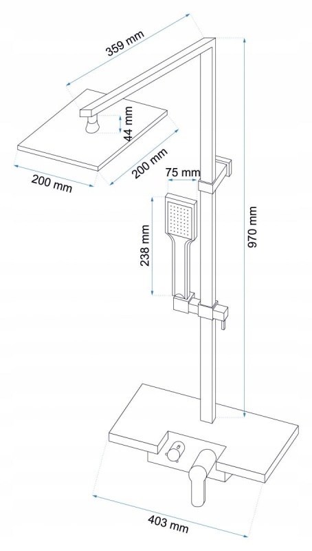Sistem De Dus Cu Suport Pentru Produse Ingrijire Personala REA LUCAS Crom, Montaj Pe Perete, Para Tip Ploaie 20x20 Cm, 2 Functii,Finisaj Crom - Img 5
