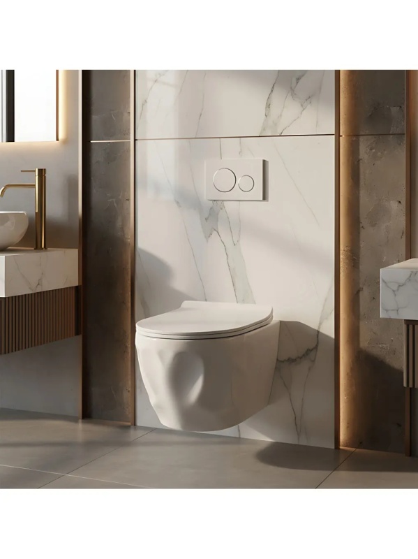 Vas de WC suspendat cu capac Gustavo Rimless alb lucios - Img 6