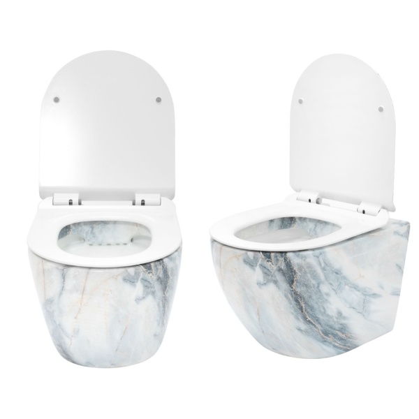 Vas WC REA CARLO SLIM Granit MAT, Imitatie Marmura, suspendat, ceramica sanitara, 49,5 x 37 x 32 cm, Capac Soft-Close Inclus, Design Unic - Img 3