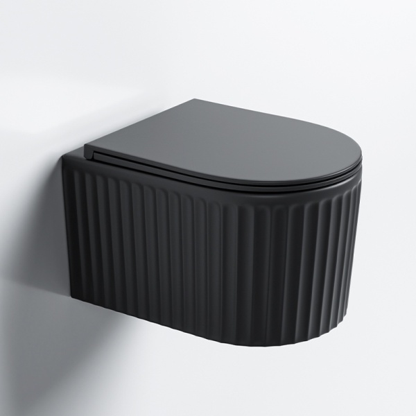 Vas WC suspendat LUMA Negru Mat, Model Canelat, cu capac SoftClose Inclus - Img 2