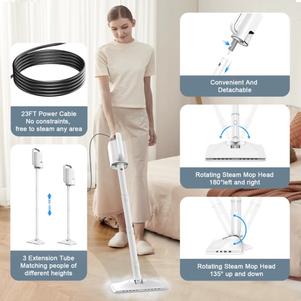 Aparat Curatat Aburi SeveShop® Teendow SC-05 1200W, Mop Cu Aburi Portabil 2 Bar, Incalzire Rapida 60s, Mop Electric Multifunctional 350ml, Abur 100-115°C, Curatare Fara Detergenti Pentru Gresie, Parchet, Covoare, Aparat Curatat Aburi Profesional - Img 2
