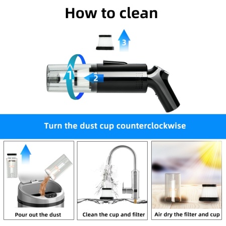 Aspirator de mana SeveShop, 7.4V, 2000 mAh, 0.7l, Putere 5.500 PA, Autonomie 20 minute, cu filtru HEPA, negru intens - Img 3