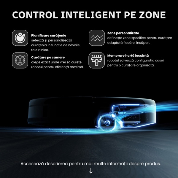 Aspirator Robot Inteligent 3 in 1, SeveShop® D65S Max Teendow, Robot Aspirare Cu Navigatie LiDAR 360°, Aspirator Inteligent 3 In 1 Cu Functie Mop, Putere 6000 Pa, Harti Multi Etaje, Control Prin Aplicatie Teendow Si Alexa, WiFi, Senzori Anticadere, Negru - Img 9