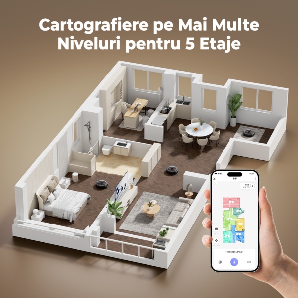 Aspirator Robot Podea 3 in 1 SeveShop® D10S Teendow, Functie Mop, WiFi Navigatie LiDAR 360°, Harti Multi-Etaje, Putere de Aspirare 4500 Pa, Control prin Teendow si Alexa, Spalare, Multi-Suprafete, Aspirare Robot, Autonomie 2600 mAh, Slim 9.8 cm, Negru - Img 3