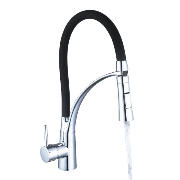 Baterie de bucatarie monocomanda cu montaj pe blat F1505 baza cromata gat negru si extensibil - Img 3