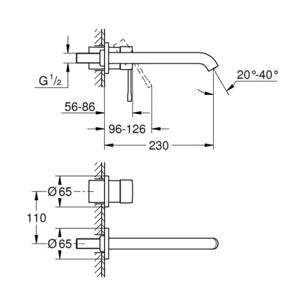 Baterie lavoar incastrata Grohe Essence L 23 cm antracit periat Hard Graphite fara corp ingropat - Img 2