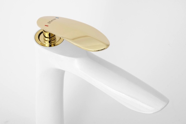 Baterie Lavoar REA ORBIT WHITE GOLD HIGH, Montaj Pe Blat, Capat Fix, Monocomanda, Inaltime 29 Cm, Alb/Auriu - Img 3