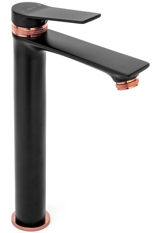 Baterie Lavoar REA VIRAL BLACK ROSE GOLD HIGH, Montaj Pe Blat, Capat Fix, Monocomanda, Inaltime 30.5 Cm, Negru/Rose Glod - Img 3