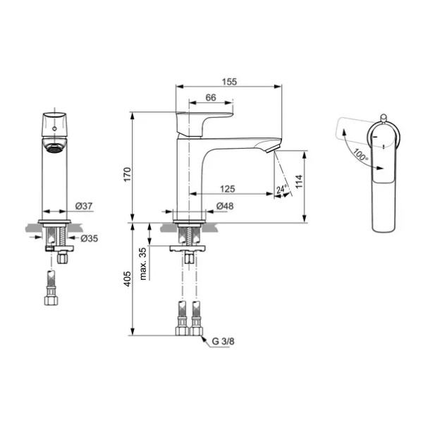 Baterie lavoar tip Grande Ideal Standard Connect Air BlueStart crom lucios monocomanda - Img 7