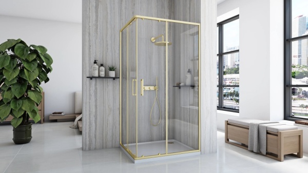 Cabin de du?? Rea City, Dimensiune 80x100cm, Culoare Brush Gold - Img 2